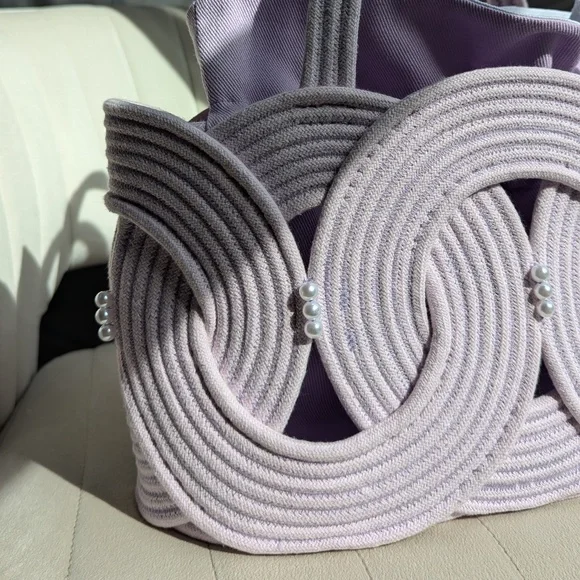 New Purple Handmade Rope Bag, Rope Shoulder Bag, Stylish Purse, Cotton Bag, Sust - Picture 4 of 8
